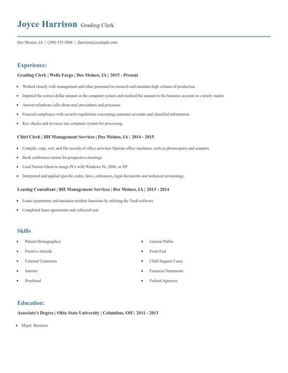 Grading Clerk Resume