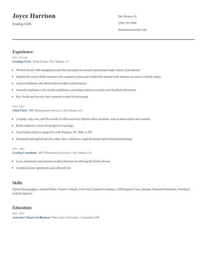 Grading Clerk Resume
