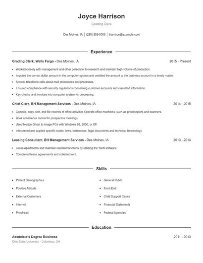 Grading Clerk Resume