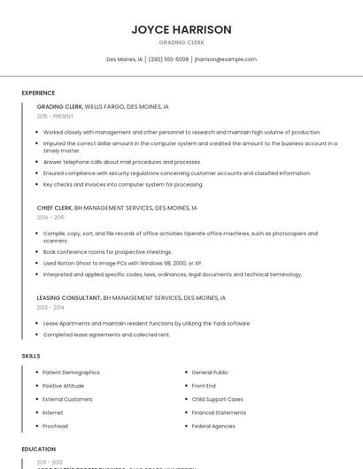 Grading Clerk Resume