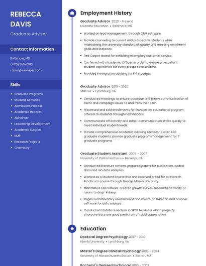 Graduate Advisor Resume