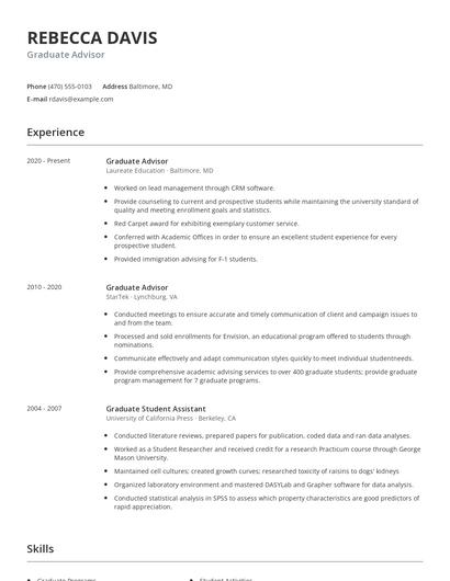 Graduate Advisor Resume
