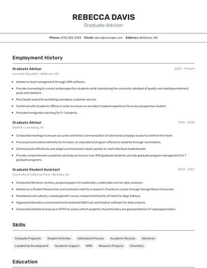 Graduate Advisor Resume