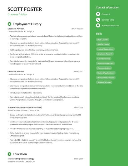 Graduate Advisor Resume