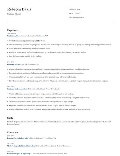 Graduate Advisor Resume