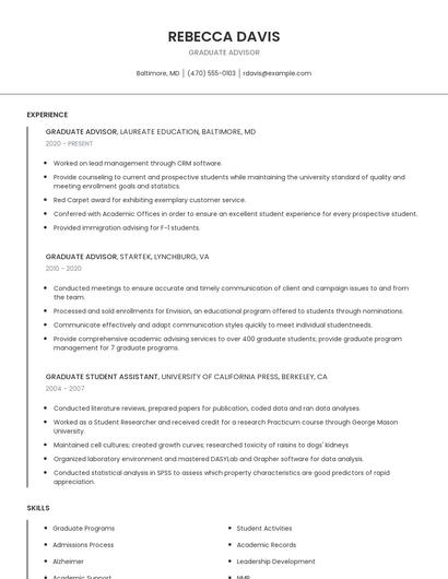 Graduate Advisor Resume