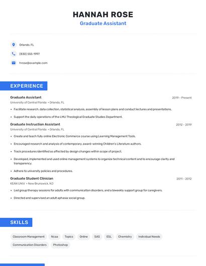 Graduate Assistant Resume