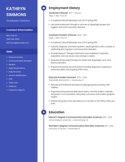Graduate Clinician Resume