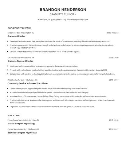 Graduate Clinician Resume