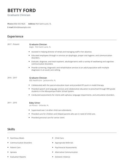 Graduate Clinician Resume