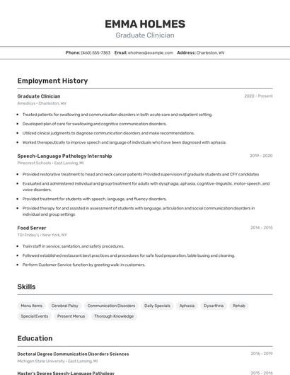 Graduate Clinician Resume