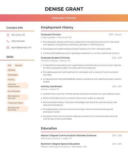 Graduate Clinician Resume