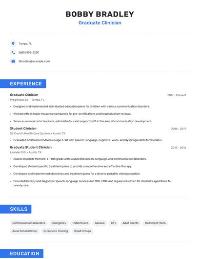 Graduate Clinician Resume
