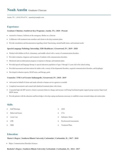 Graduate Clinician Resume