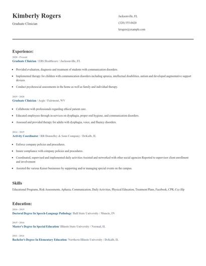 Graduate Clinician Resume