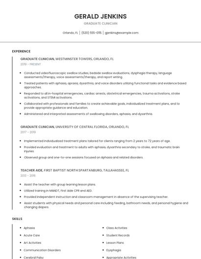 Graduate Clinician Resume