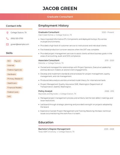 Graduate Consultant Resume