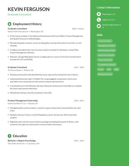 Graduate Consultant Resume