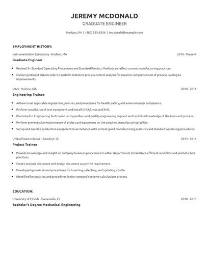 Graduate Engineer Resume