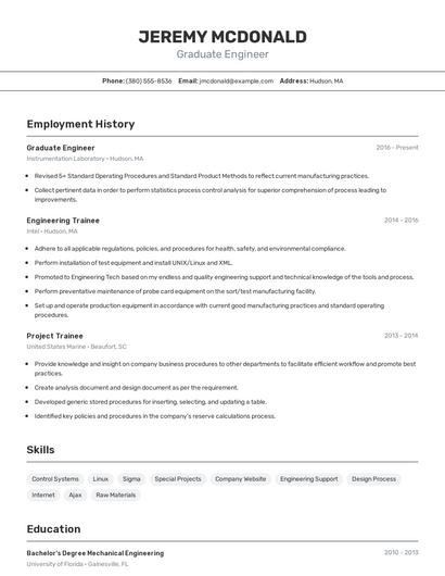 Graduate Engineer Resume