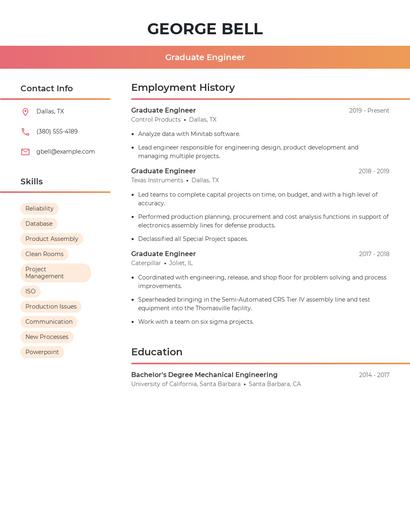 Graduate Engineer Resume