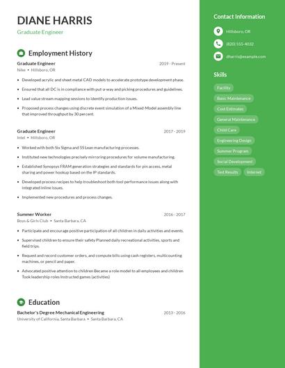 Graduate Engineer Resume