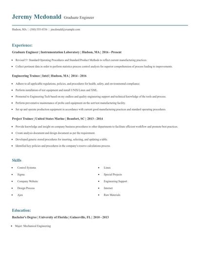 Graduate Engineer Resume