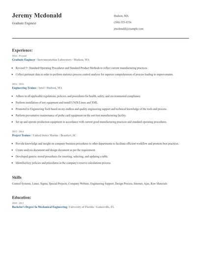 Graduate Engineer Resume