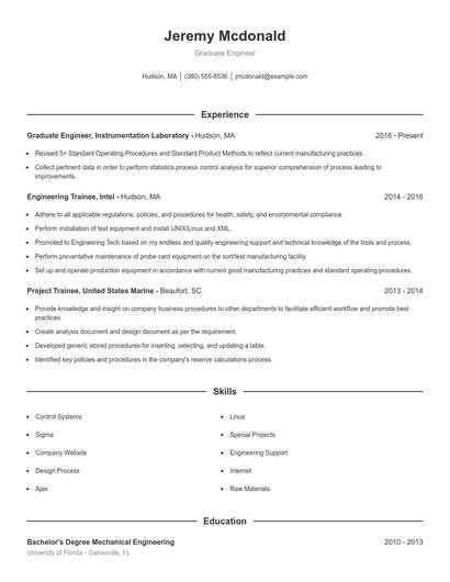 Graduate Engineer Resume