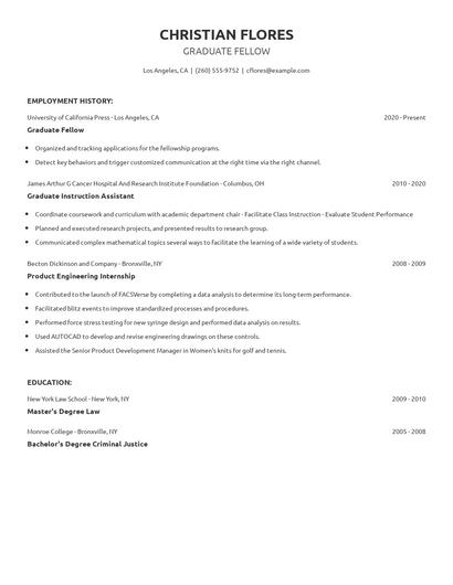 Graduate Fellow Resume