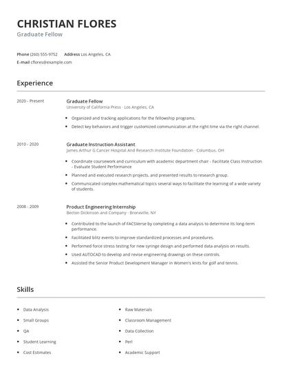 Graduate Fellow Resume