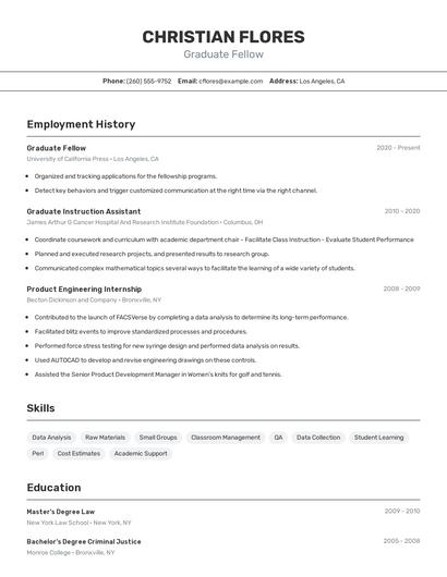 Graduate Fellow Resume