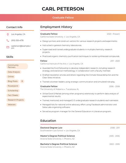 Graduate Fellow Resume