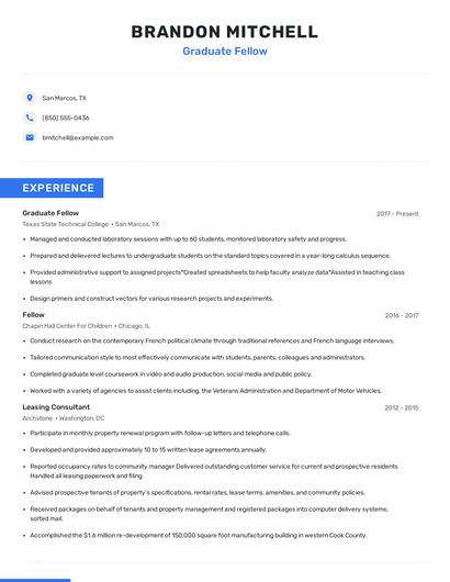 Graduate Fellow Resume