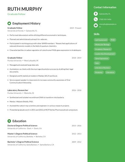Graduate Fellow Resume