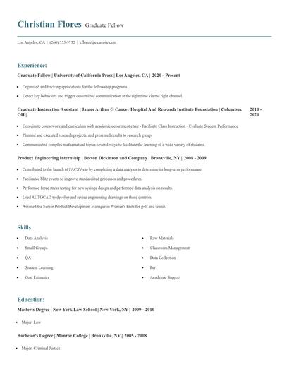 Graduate Fellow Resume