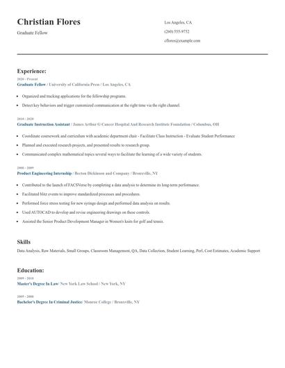 Graduate Fellow Resume