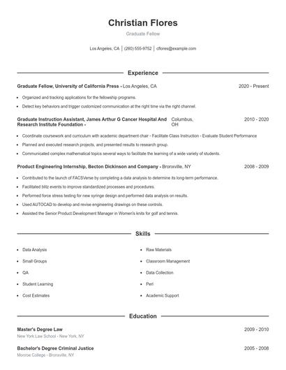 Graduate Fellow Resume