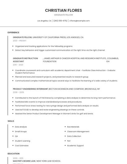 Graduate Fellow Resume