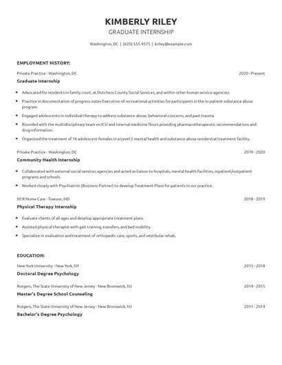 Graduate Internship Resume