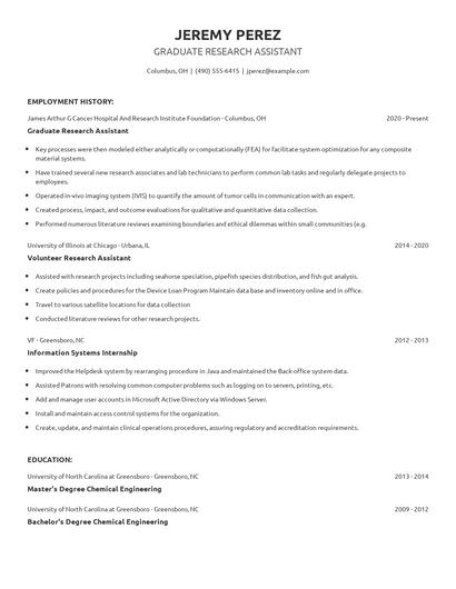 Graduate Research Assistant Resume
