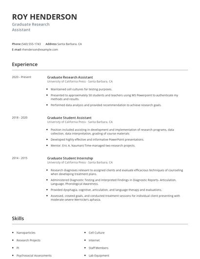 Graduate Research Assistant Resume