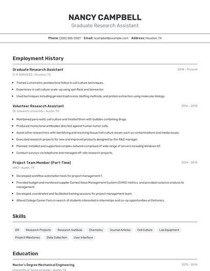 Graduate Research Assistant Resume