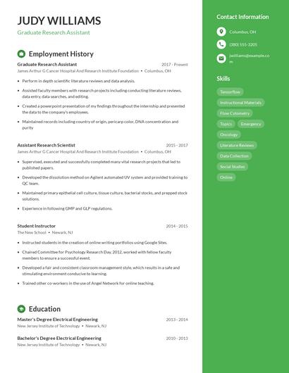 Graduate Research Assistant Resume