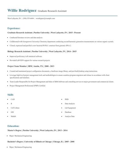 Graduate Research Assistant Resume
