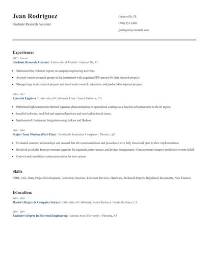 Graduate Research Assistant Resume