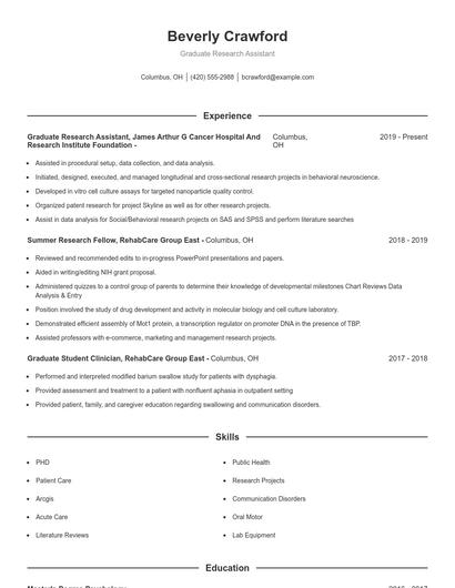 Graduate Research Assistant Resume