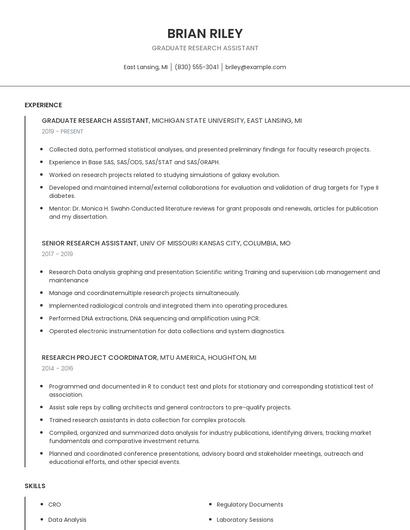 Graduate Research Assistant Resume