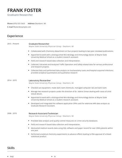Graduate Researcher Resume