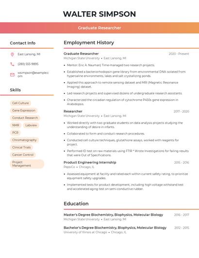 Graduate Researcher Resume